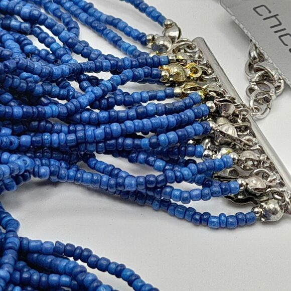 Chico's Blue Seed Bead Multistrand Necklace, 30", New With Tags, Silver Tone - Picture 13 of 15